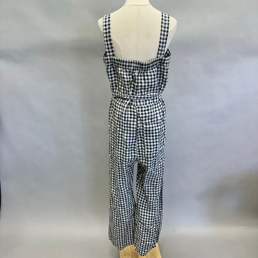 Quince European Linen Square Neck Jumpsuit in‎ Khaki/Black Gingham Medium NWT - Picture 12 of 16